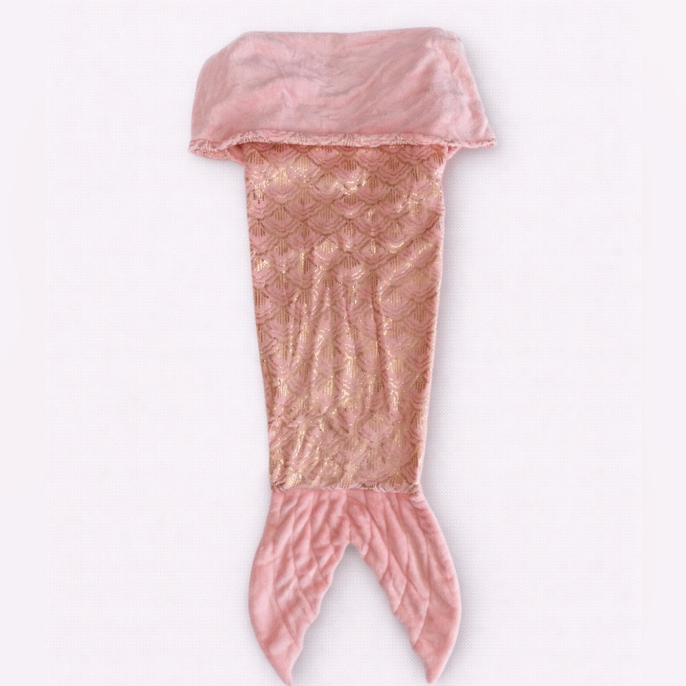 Pillowfort Pink Mermaid Tail Blanket with Gold Sequin Accents